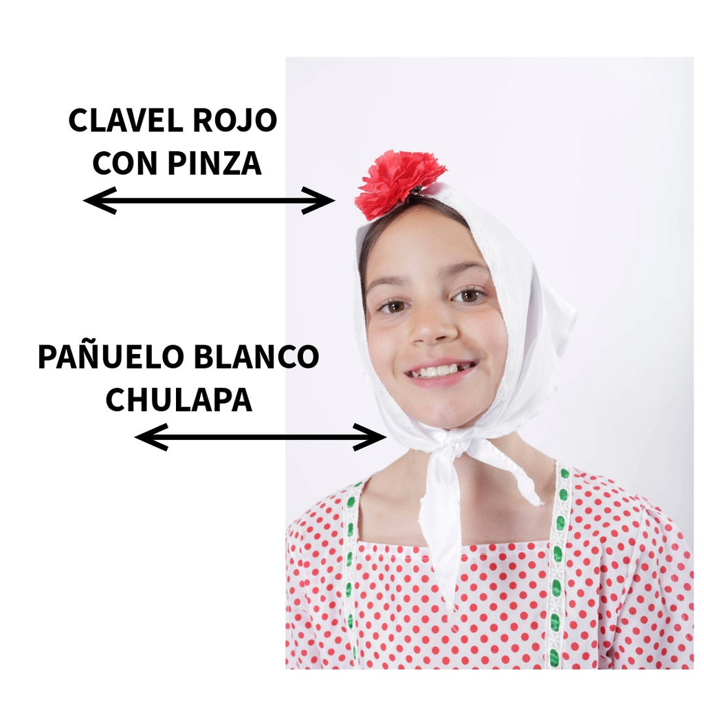 Lote 24 Accesorios Disfraz Chulapa: 12 Pañuelos Blancos + 12 Claveles (Rojo/Rosa/Blanco) para Niña. Pack Ahorro Fiesta Temática.