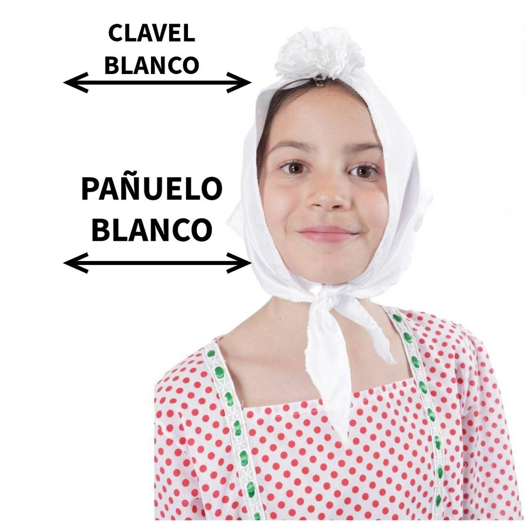Lote 24 Accesorios Disfraz Chulapa: 12 Pañuelos Blancos + 12 Claveles (Rojo/Rosa/Blanco) para Niña. Pack Ahorro Fiesta Temática.