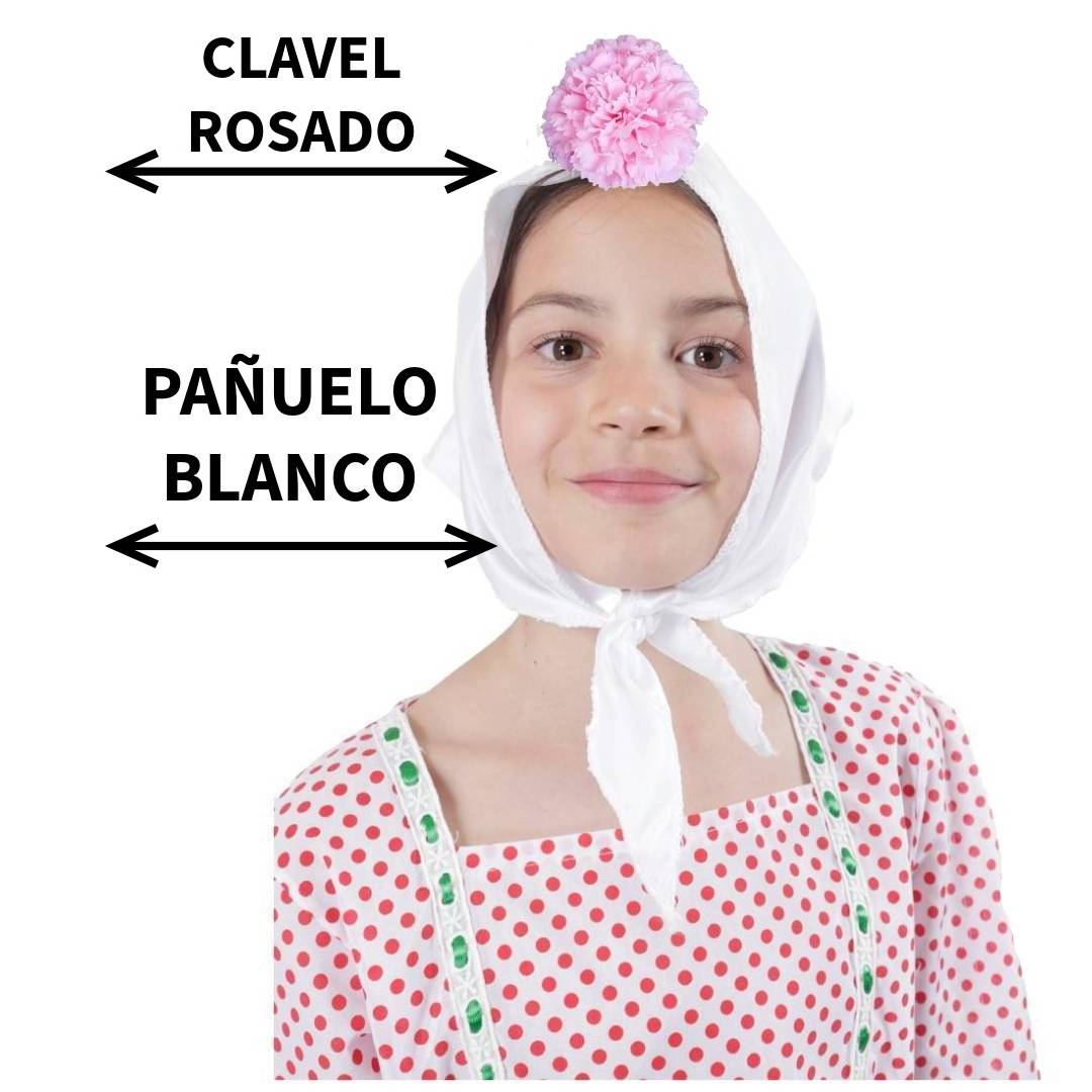 Lote 24 Accesorios Disfraz Chulapa: 12 Pañuelos Blancos + 12 Claveles (Rojo/Rosa/Blanco) para Niña. Pack Ahorro Fiesta Temática.