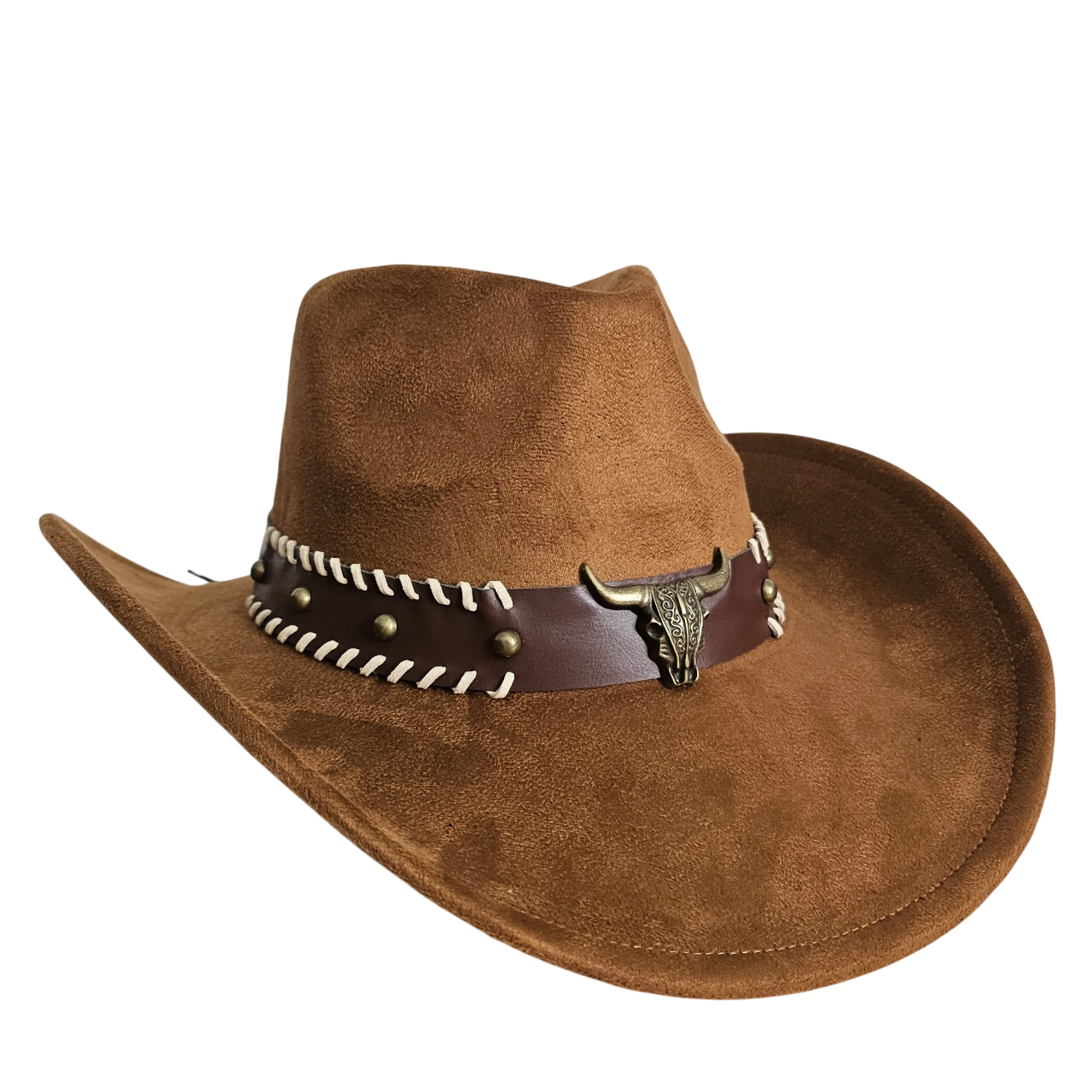 Sombrero Vaquero Estilo Western de Ala Ancha - Sombrero Cowboy de Gamuza Sintética Ajustable para Adulto - Accesorio Premium para Carnaval, Halloween y Eventos Temáticos - Marrón Rústico