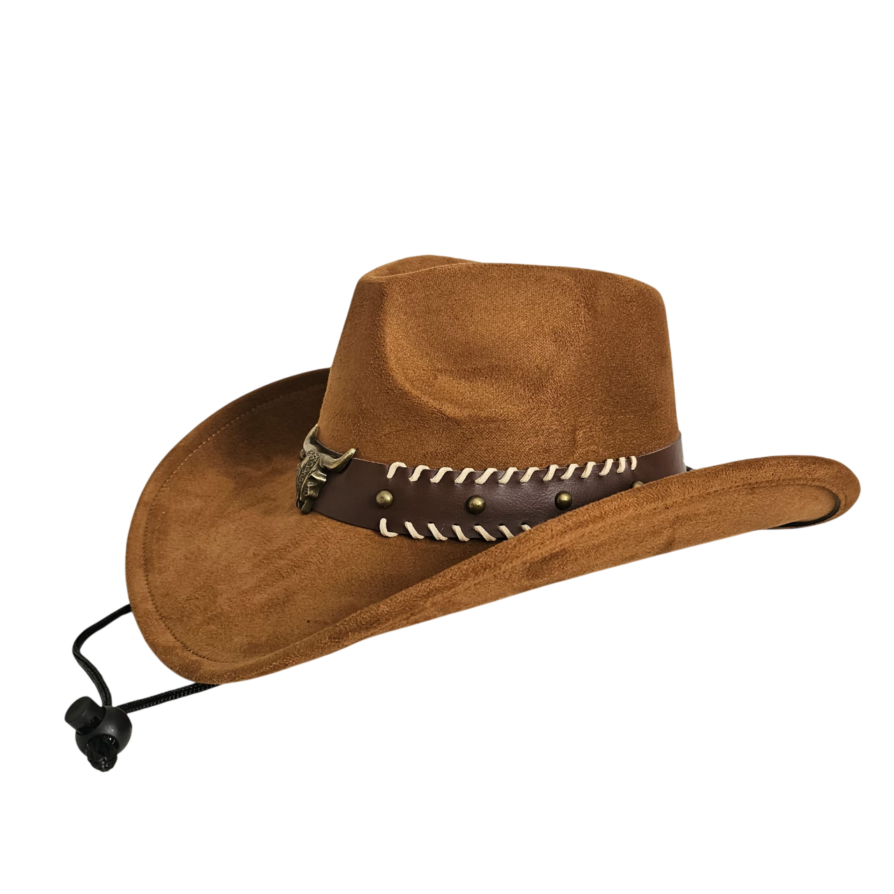Sombrero Vaquero Estilo Western de Ala Ancha - Sombrero Cowboy de Gamuza Sintética Ajustable para Adulto - Accesorio Premium para Carnaval, Halloween y Eventos Temáticos - Marrón Rústico