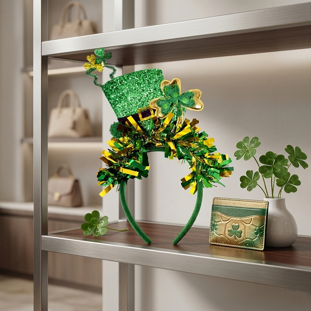 Pack 12 Diademas de San Patricio con Sombrero Leprechaun Brillante y Tréboles – Accesorio Premium para Fiestas, Carnaval y Disfraces Grupales – Diadema Saint Patrick's Day Glitter