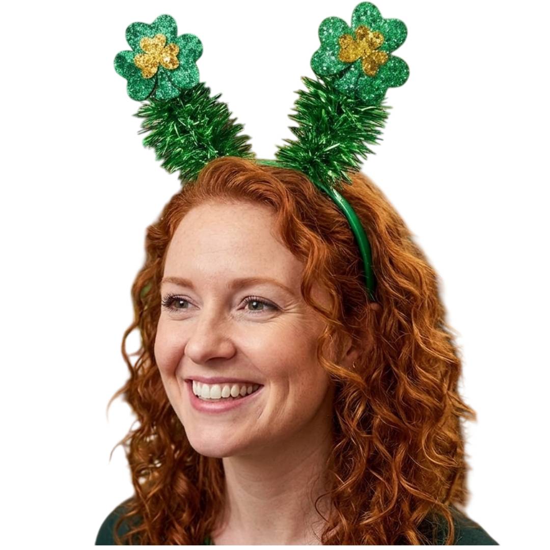 Pack 12 Diademas de San Patricio con Tréboles de Purpurina y Oropel | Accesorio de Disfraz Irlandés Talla Única Ajustable | Lote para Grupos, Fiestas Temáticas y Carnavales | Color Verde y Dorado Premium