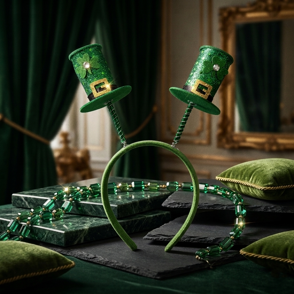 Pack 12 Diademas de San Patricio con Mini Sombreros de Copa Verdes con Brillo y Trébol – Accesorios para Disfraz de Carnaval, Fiestas Temáticas, Photocall y Eventos – Talla Única Flexible