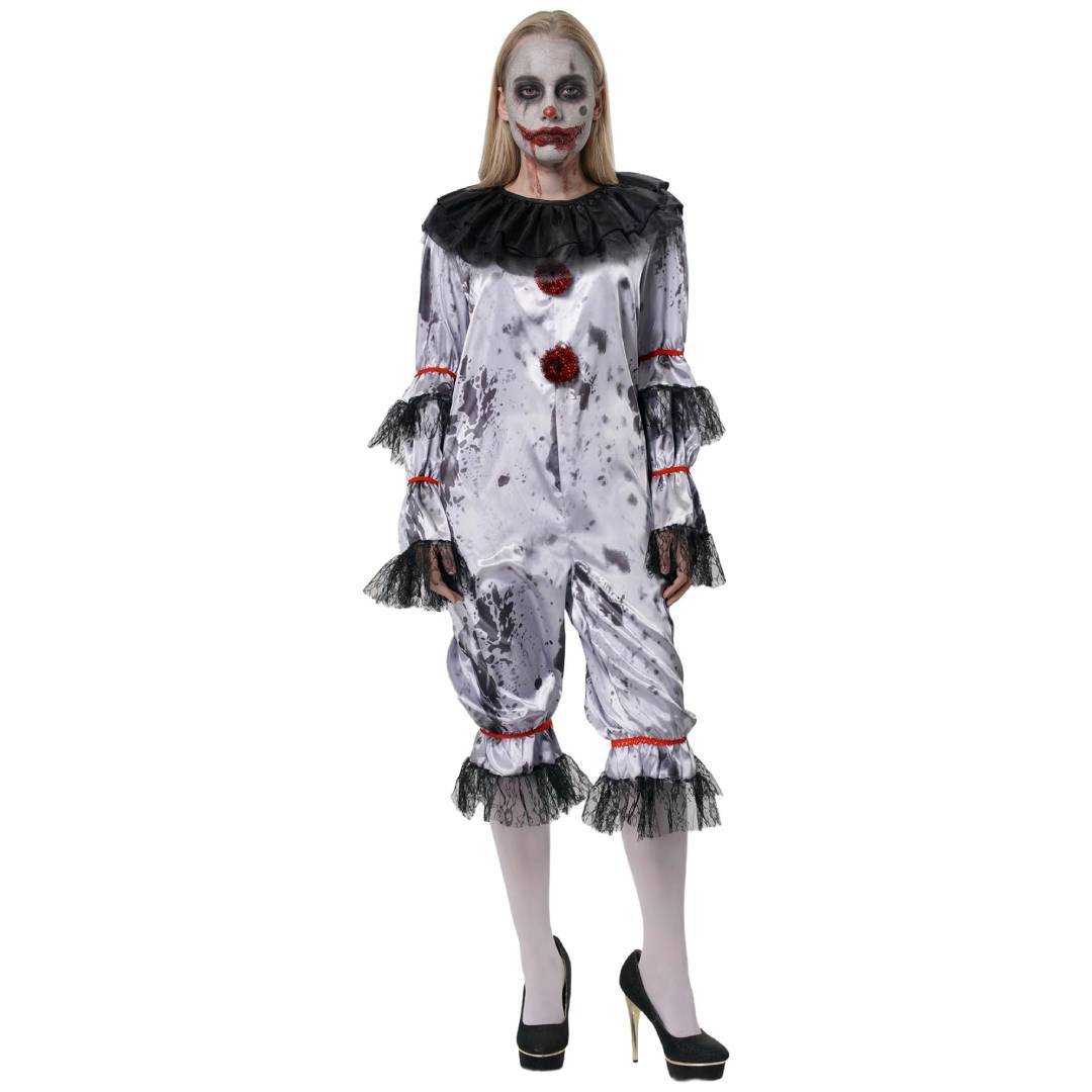 Disfraz de Payasa Asesina para Mujer - Mono Enterizo de Terror para Halloween y Carnaval - Tallas S M L