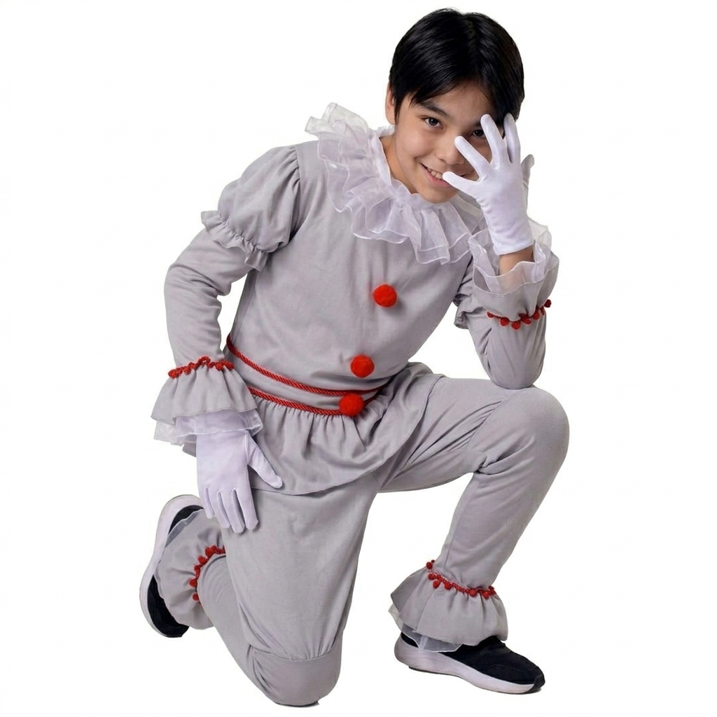 Disfraz Payaso Gris Niño con Cuchillo Falso Carnaval Halloween Fiestas Temáticas Tallas 3-12 Años Completo