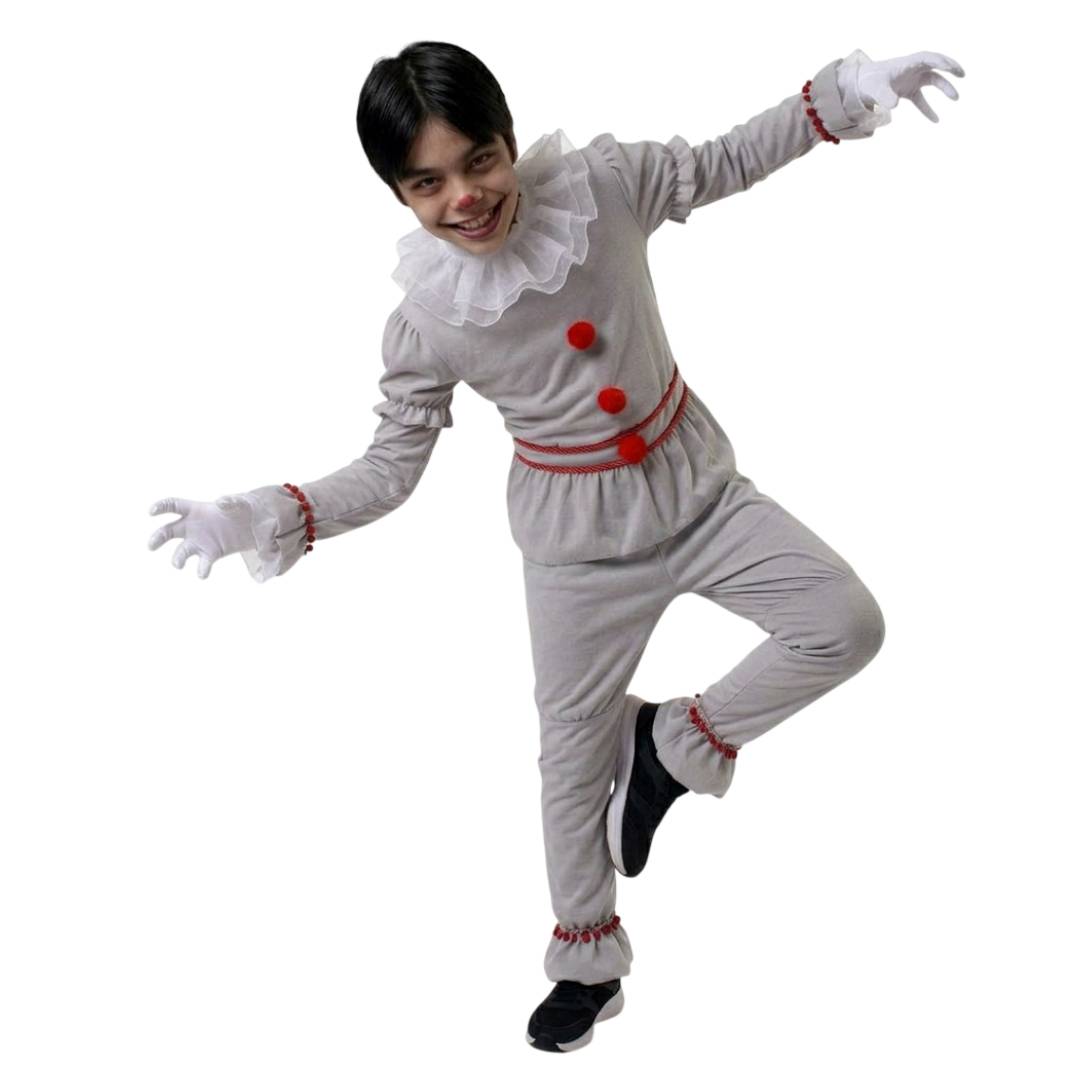 Disfraz Payaso Gris Niño con Cuchillo Falso Carnaval Halloween Fiestas Temáticas Tallas 3-12 Años Completo
