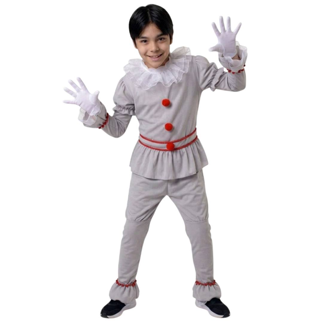Disfraz Payaso Gris Niño con Cuchillo Falso Carnaval Halloween Fiestas Temáticas Tallas 3-12 Años Completo
