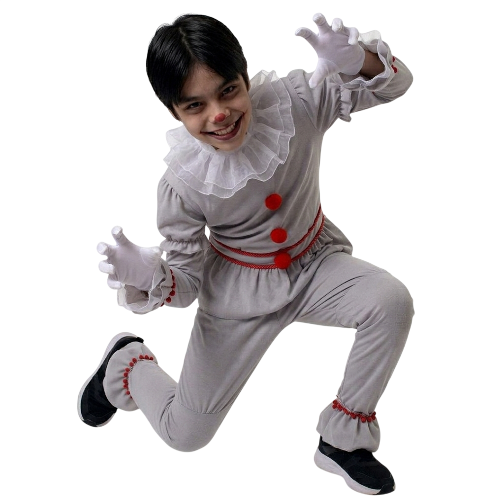 Disfraz Payaso Gris Niño con Cuchillo Falso Carnaval Halloween Fiestas Temáticas Tallas 3-12 Años Completo