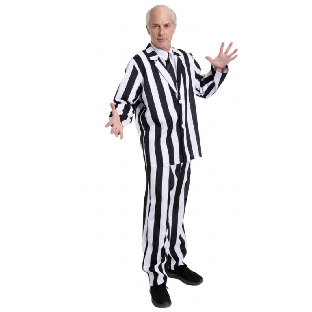 Disfraz de Rayas Verticales Blanco y Negro para Adulto - Traje Completo 3 Piezas para Halloween y Carnaval M-L-XL