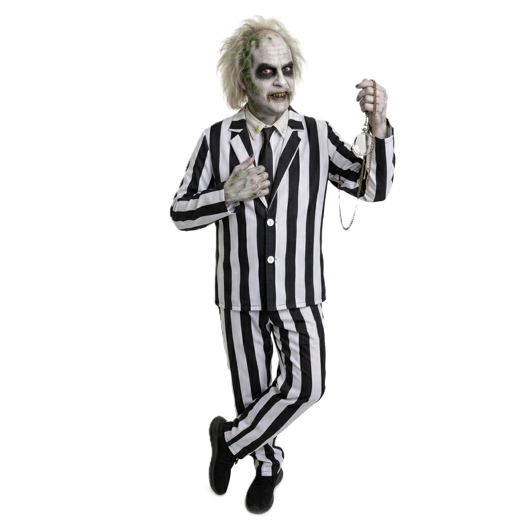 Disfraz de Rayas Verticales Blanco y Negro para Adulto - Traje Completo 3 Piezas para Halloween y Carnaval M-L-XL