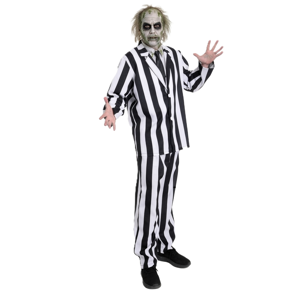 Disfraz de Rayas Verticales Blanco y Negro para Adulto - Traje Completo 3 Piezas para Halloween y Carnaval M-L-XL
