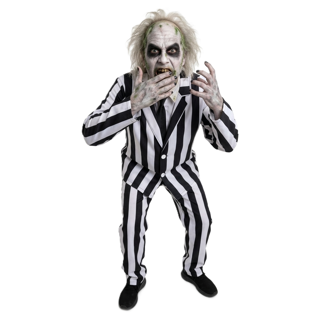 Disfraz de Rayas Verticales Blanco y Negro para Adulto - Traje Completo 3 Piezas para Halloween y Carnaval M-L-XL