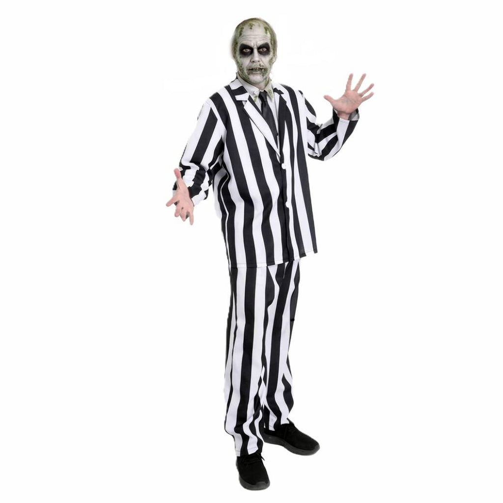 Disfraz de Rayas Verticales Blanco y Negro para Adulto - Traje Completo 3 Piezas para Halloween y Carnaval M-L-XL