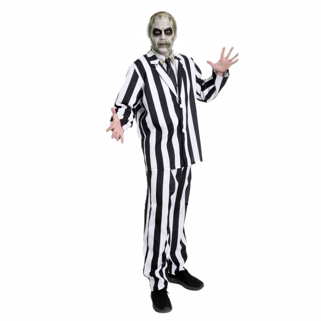 Disfraz de Rayas Verticales Blanco y Negro para Adulto - Traje Completo 3 Piezas para Halloween y Carnaval M-L-XL