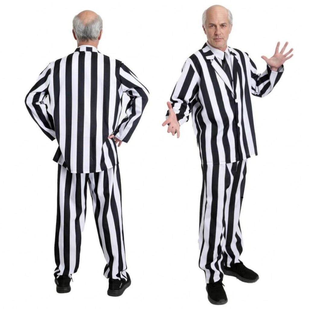 Disfraz de Rayas Verticales Blanco y Negro para Adulto - Traje Completo 3 Piezas para Halloween y Carnaval M-L-XL