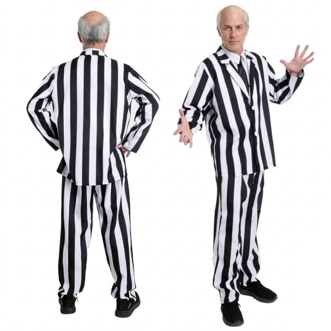 Disfraz de Rayas Verticales Blanco y Negro para Adulto - Traje Completo 3 Piezas para Halloween y Carnaval M-L-XL