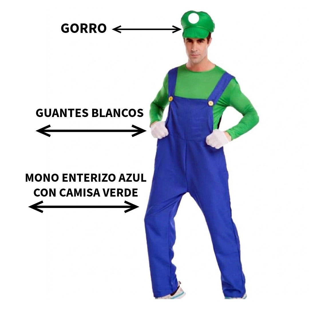 Disfraz de Fontanero Clásico para Adulto - Mono Azul con Gorra y Guantes | Ideal Carnaval, Halloween y Cosplay - Tallas S-XL