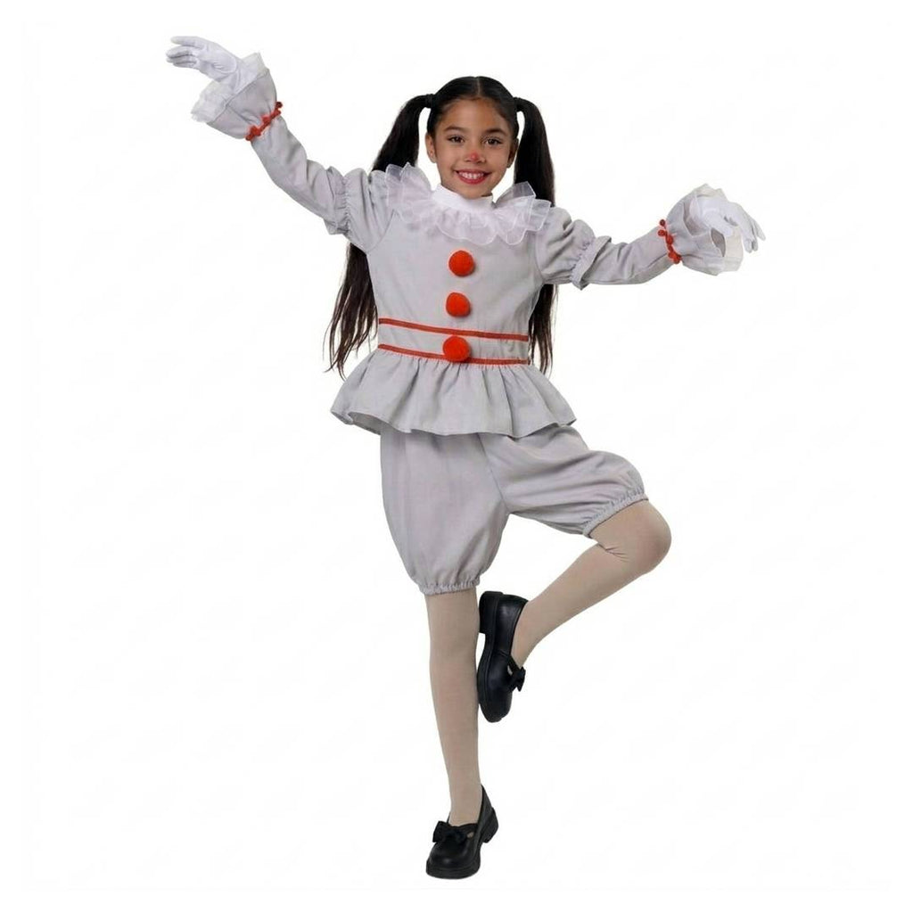 Disfraz de Payaso Siniestro para Niñas, Traje Gris de Terror con Pompones Rojos para Halloween y Carnaval