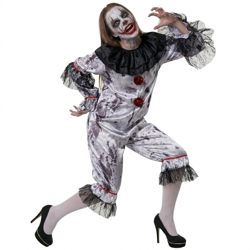 Disfraz de Payasa Asesina para Mujer - Mono Enterizo de Terror para Halloween y Carnaval - Tallas S M L