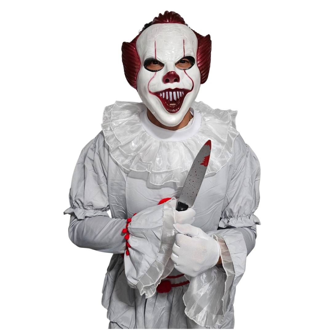 Disfraz de Payaso Siniestro para Hombre - Set Completo con Máscara y Cuchillo Falso, Tallas M, L, XL - Halloween
