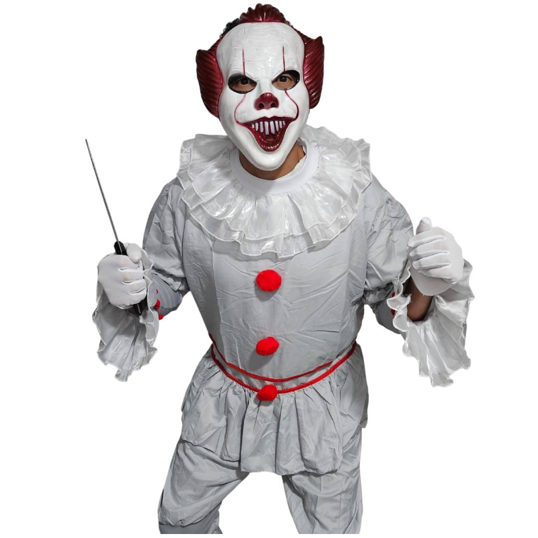 Disfraz de Payaso Siniestro para Hombre - Set Completo con Máscara y Cuchillo Falso, Tallas M, L, XL - Halloween