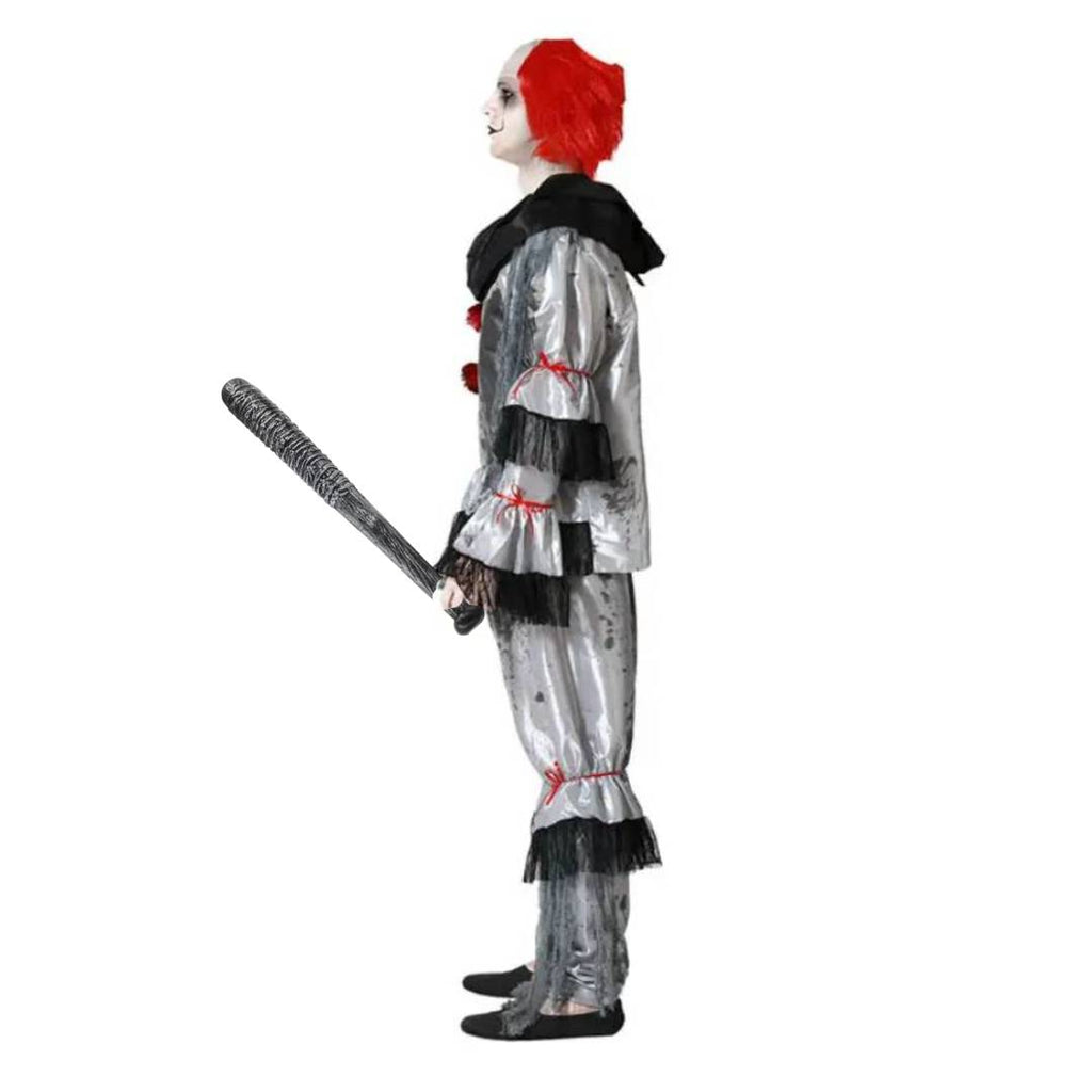 Disfraz de Payaso Siniestro Adulto con Bate y Peluca Roja - Kit Completo para Halloween y Pasajes del Terror Talla M-XL