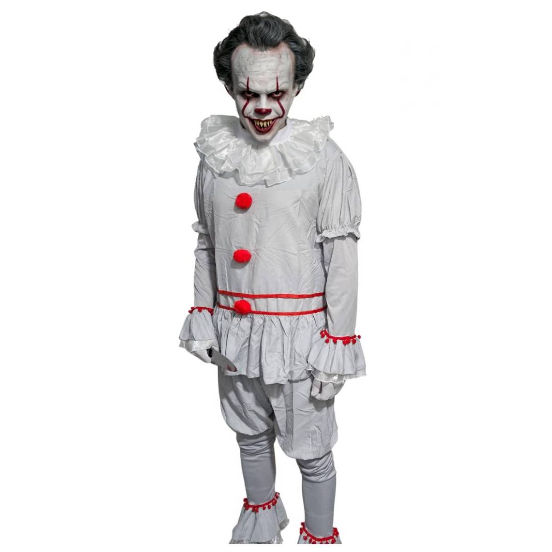 Disfraz de Payaso Asesino Terror para Adulto - Conjunto Completo con Camisa, Pantalón, Guantes y Cuchillo - Talla M-XL