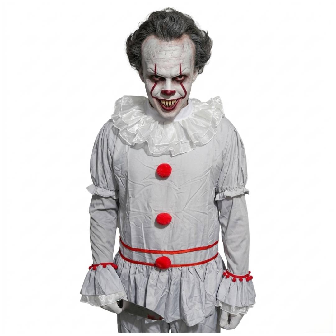 Disfraz de Payaso Asesino Terror para Adulto - Conjunto Completo con Camisa, Pantalón, Guantes y Cuchillo - Talla M-XL