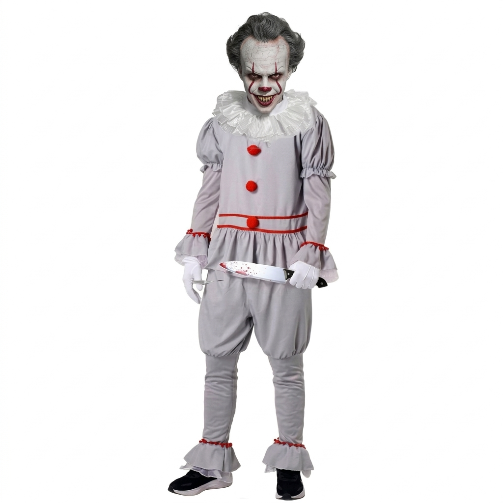 Disfraz de Payaso Asesino Terror para Adulto - Conjunto Completo con Camisa, Pantalón, Guantes y Cuchillo - Talla M-XL