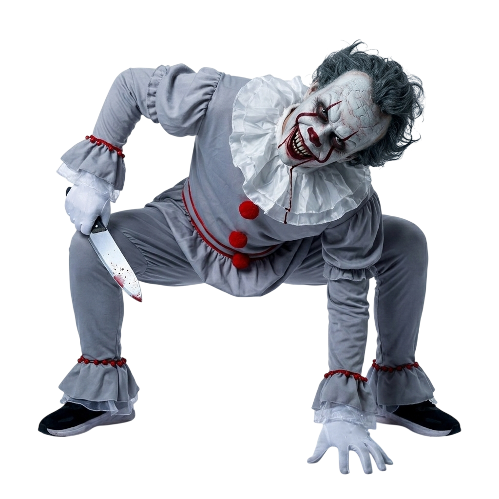 Disfraz de Payaso Asesino Terror para Adulto - Conjunto Completo con Camisa, Pantalón, Guantes y Cuchillo - Talla M-XL