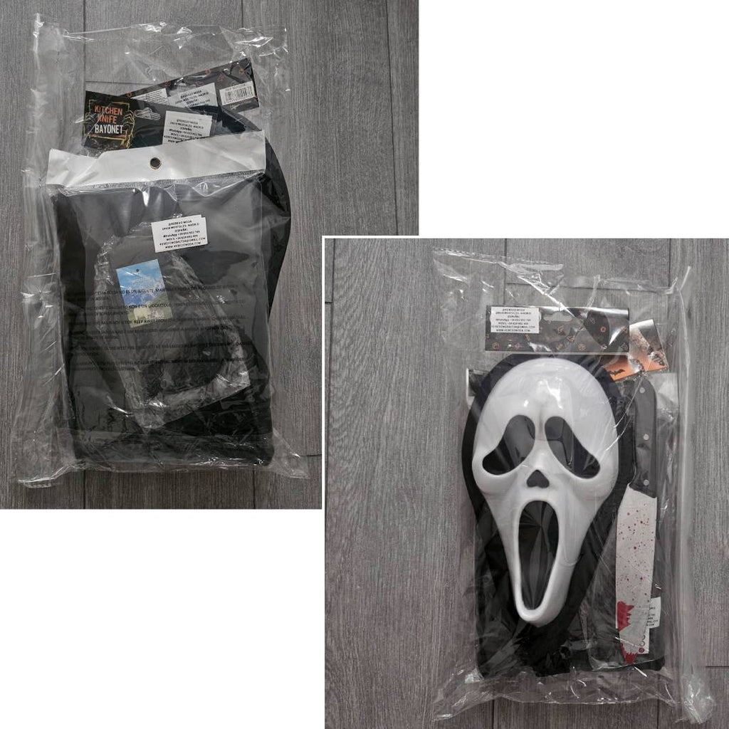 Disfraz de Fantasma del Terror para Niños - Incluye Túnica con Capucha, Máscara de Grito, Guantes y Cuchillo de Juguete - Kit Completo de Villano para Halloween, Carnaval y Fiestas Temáticas (Tallas 3-12 Años)