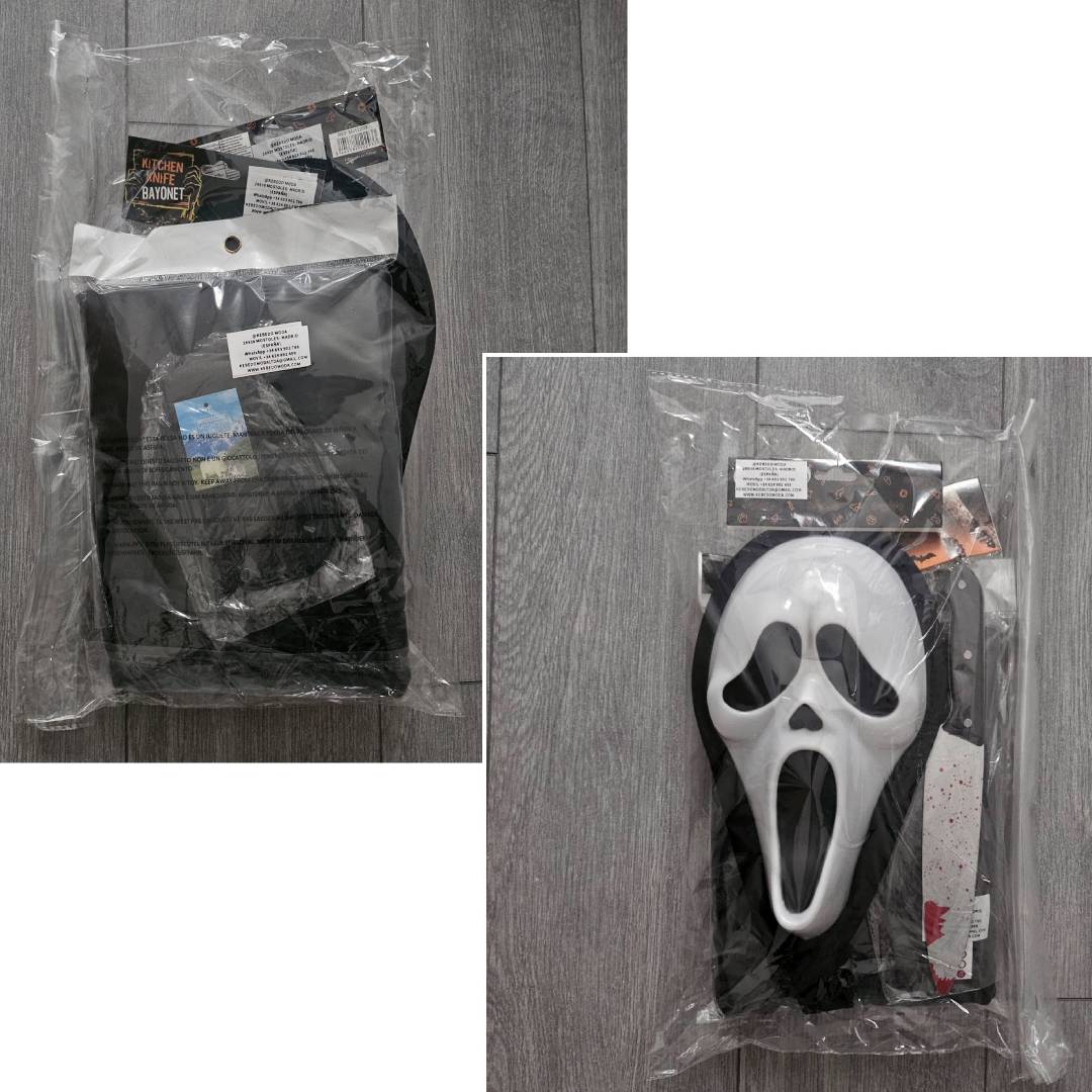 Disfraz de Fantasma del Terror para Niños - Incluye Túnica con Capucha, Máscara de Grito, Guantes y Cuchillo de Juguete - Kit Completo de Villano para Halloween, Carnaval y Fiestas Temáticas (Tallas 3-12 Años)