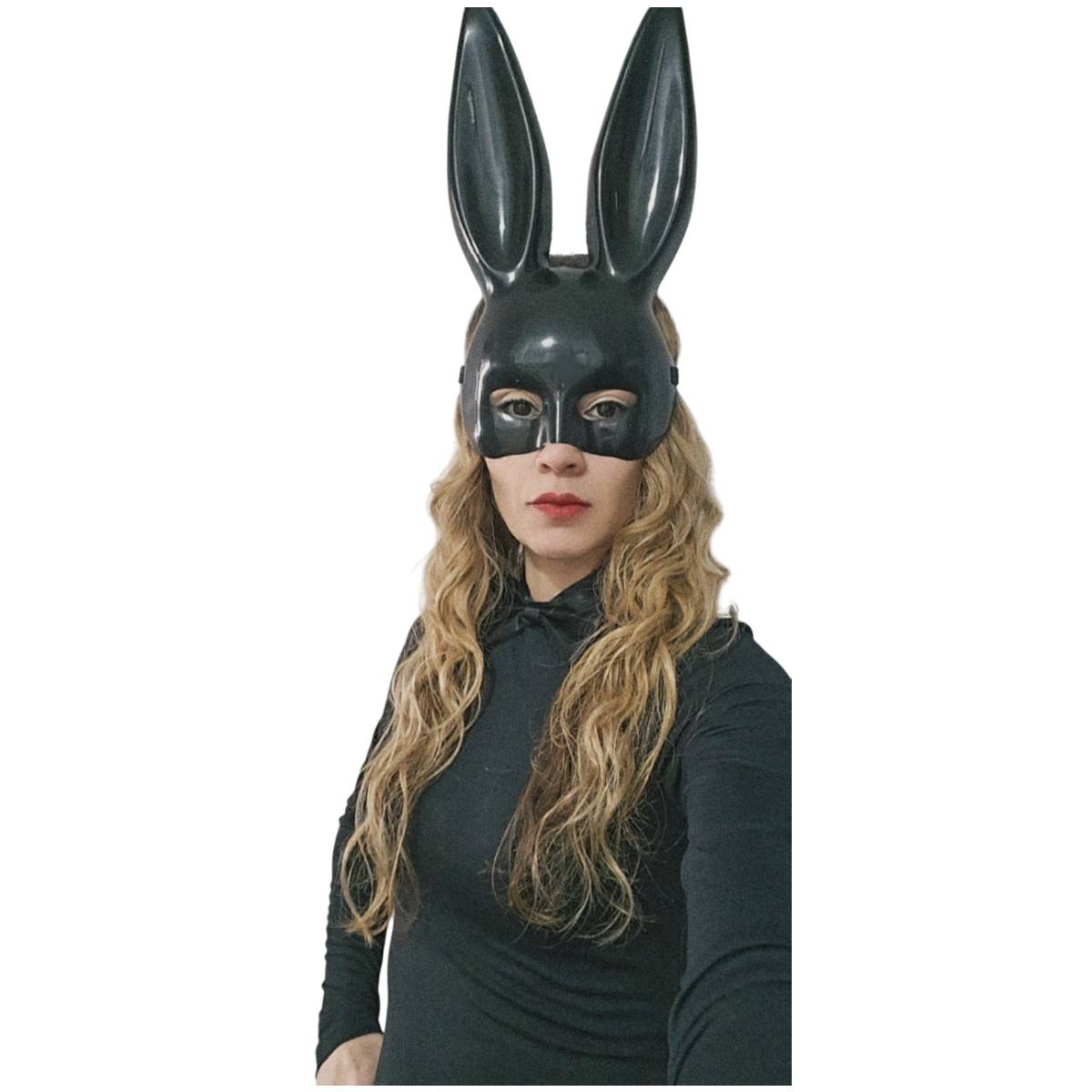 Disfraz Coneja Sexy Mujer - Vestido Negro para la Noche, Máscara y Pajarita - Halloween, Carnaval, Show Baile.