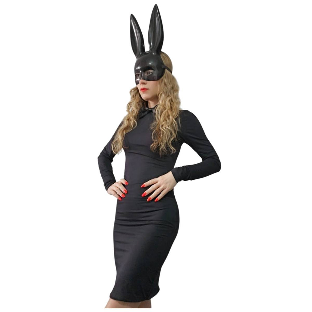 Disfraz Coneja Sexy Mujer - Vestido Negro para la Noche, Máscara y Pajarita - Halloween, Carnaval, Show Baile.