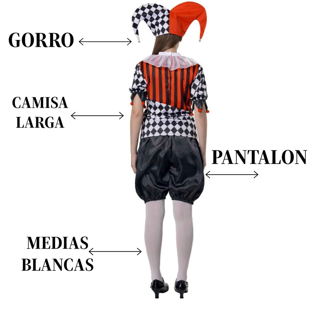 Disfraz de Arlequina para Mujer - Estilo Bufón de Circo | Traje Payaso Medieval para Carnaval | Look Completo