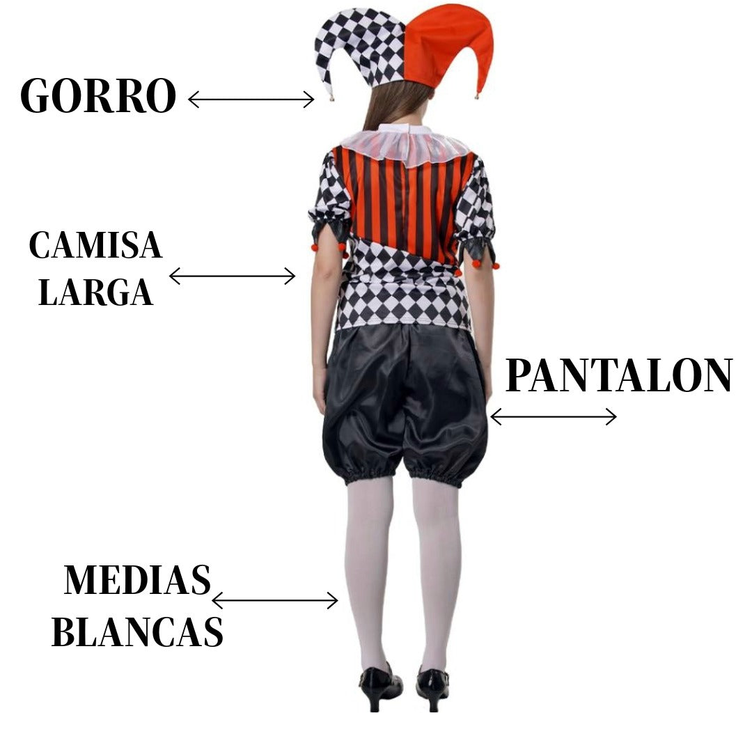 Disfraz de Arlequina para Mujer - Estilo Bufón de Circo | Traje Payaso Medieval para Carnaval | Look Completo