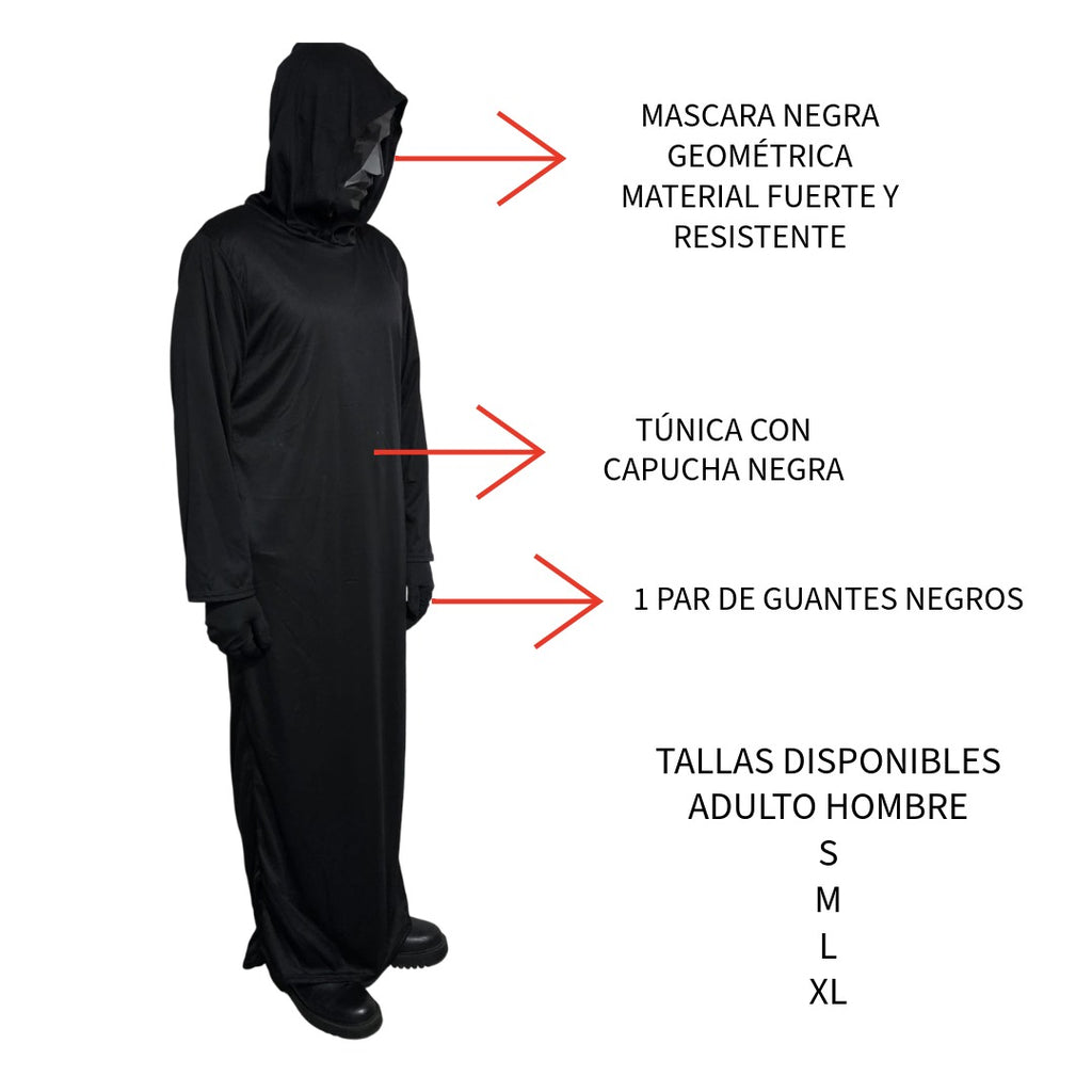 Disfraz Jefe Enmascarado Negro con Túnica y Capucha Hombre | Cosplay Manga para Fiestas Halloween y Carnaval | Talla S-M-L-XL