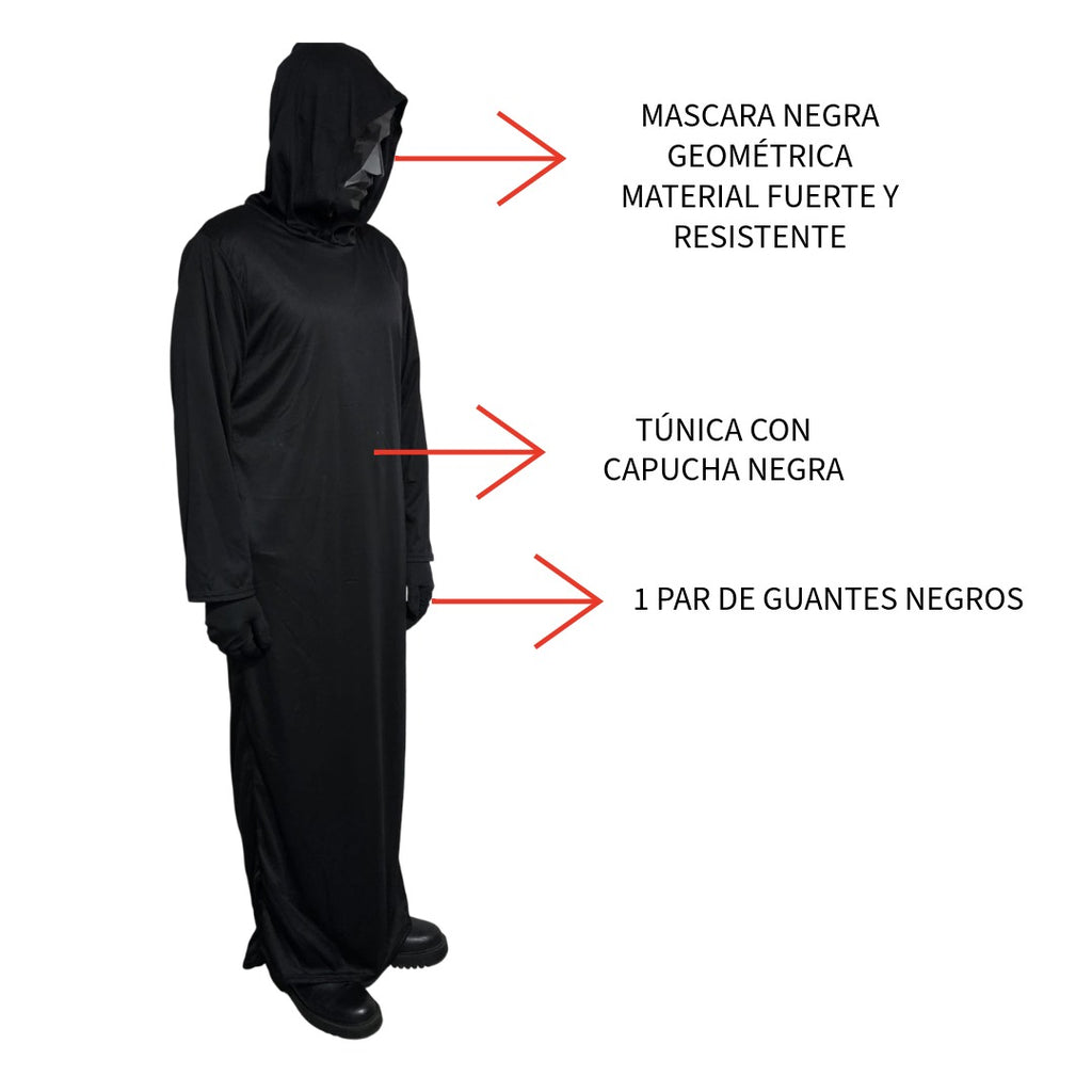 Disfraz de jefe Enmascarado Negro con Túnica y Capucha | Cosplay Infantil para Fiestas Halloween y Carnaval | Talla 3-12 años