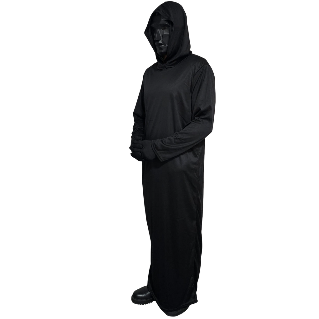 Disfraz de jefe Enmascarado Negro con Túnica y Capucha | Cosplay Infantil para Fiestas Halloween y Carnaval | Talla 3-12 años