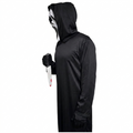 Disfraz de Asesino de Película de Terror para Adulto - Kit Completo con Túnica Negra, Máscara con Capucha, Guantes y Cuchillo Sangriento - Tallas S a XL para Halloween, Carnaval y Eventos de Miedo