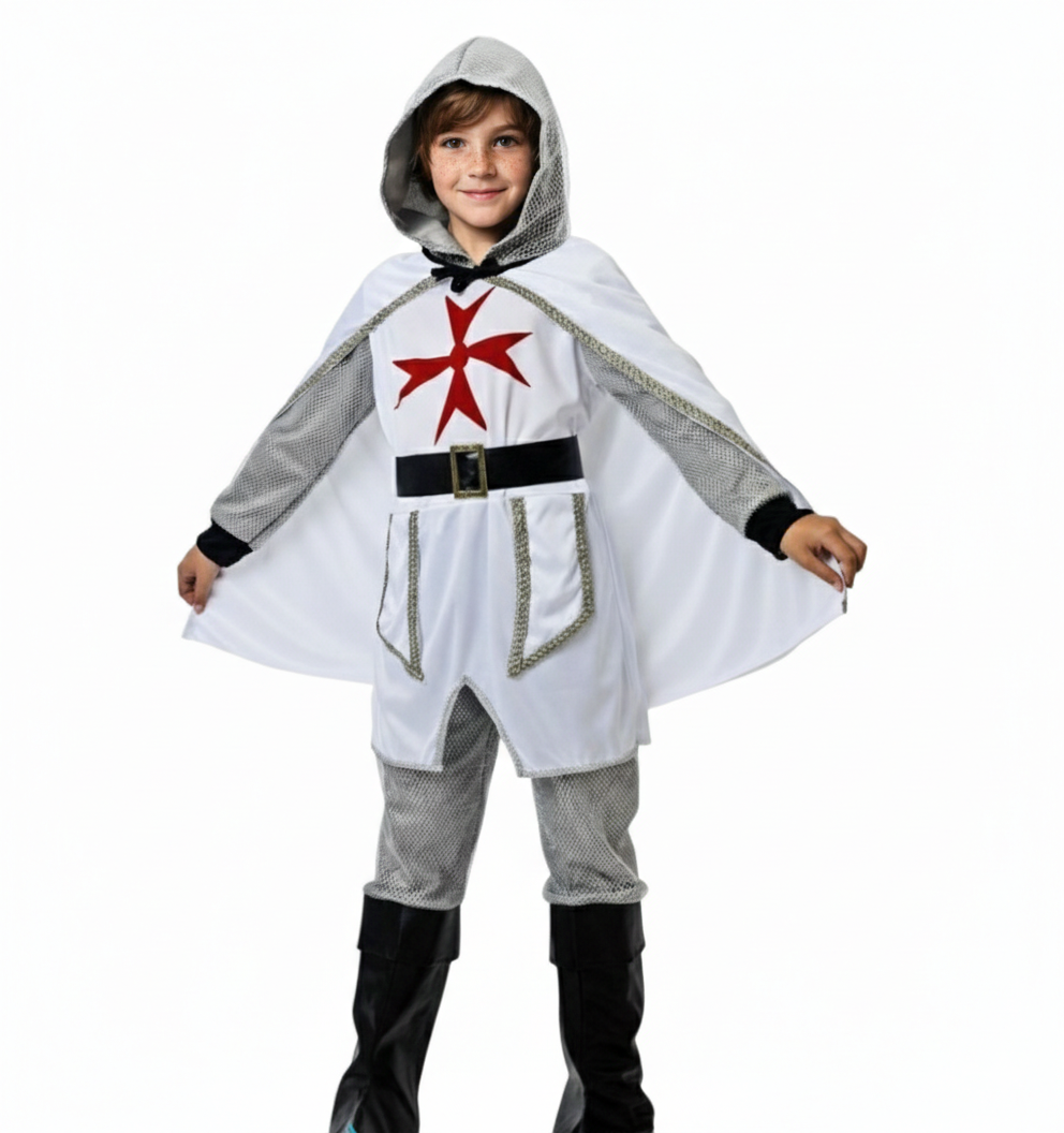Disfraz Guerrero Medieval para Niño - Incluye Túnica, Capa con Capucha, Cinturón y Botas - Ideal para Carnaval, Halloween y Fiestas de Disfraces - Tallas 3 a 12 Años