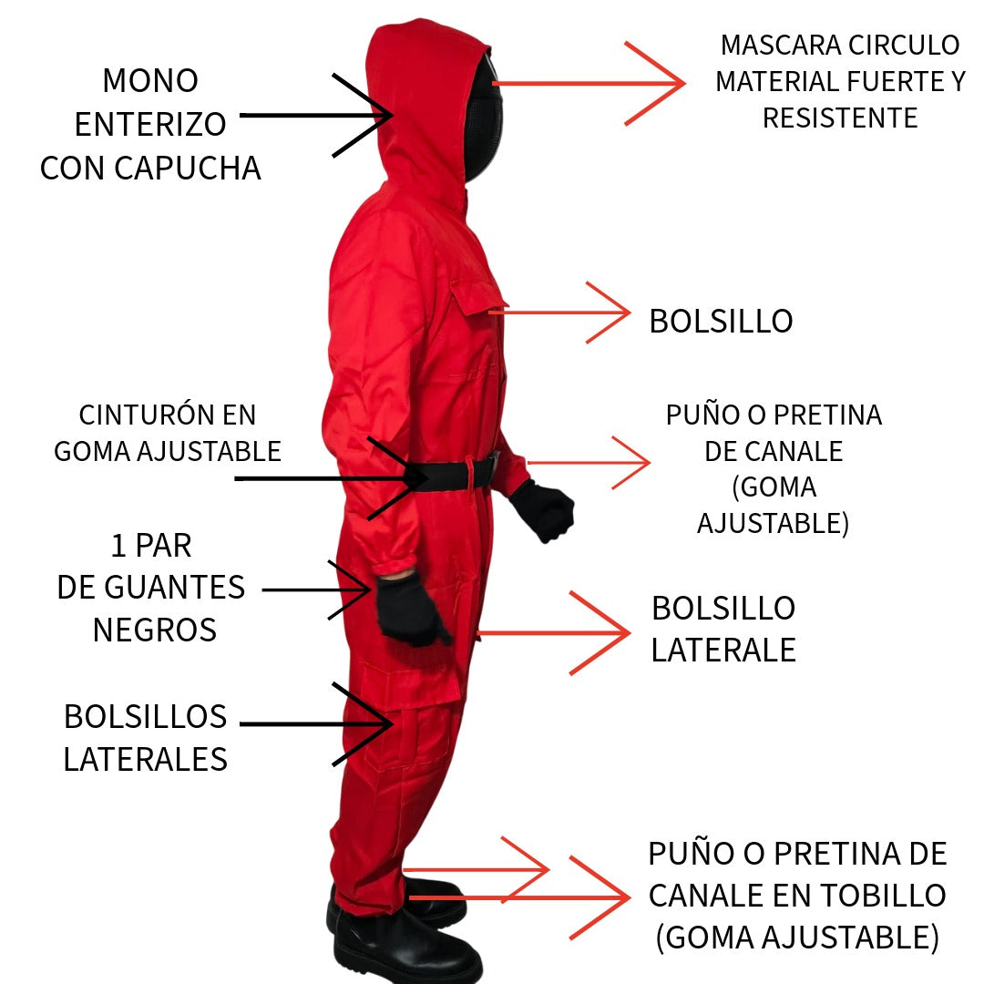 Disfraz Guardián Rojo Infantil - Mono con Capucha y Máscara circular | Carnaval y Fiestas | Talla 5-13 años