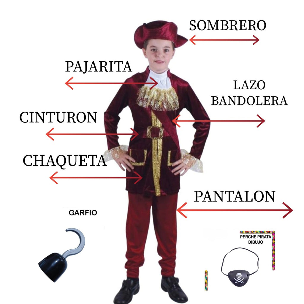 Disfraz de Pirata Capitán Real para Niños | Traje Completo para Carnaval y Fiestas Halloween