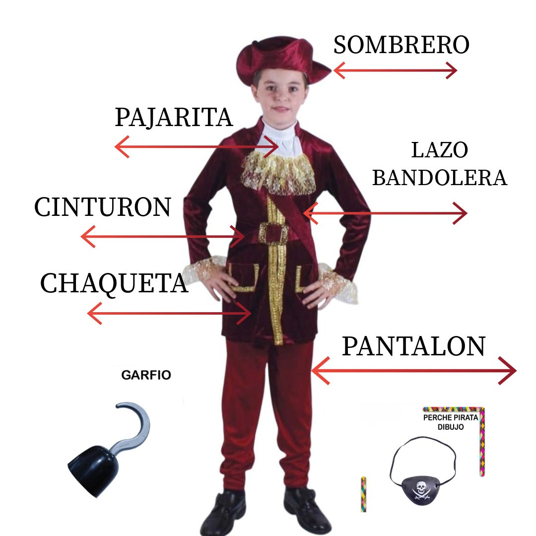 Disfraz de Pirata Capitán Real para Niños | Traje Completo para Carnaval y Fiestas Halloween