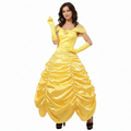 Disfraz Princesa Amarilla Cuento Hadas para Mujer - Vestido de Gala Amarillo Satinado con Guantes, Estilo Clásico de Época para Carnaval, Fiestas Temáticas y Cosplay - Tallas S, M, L