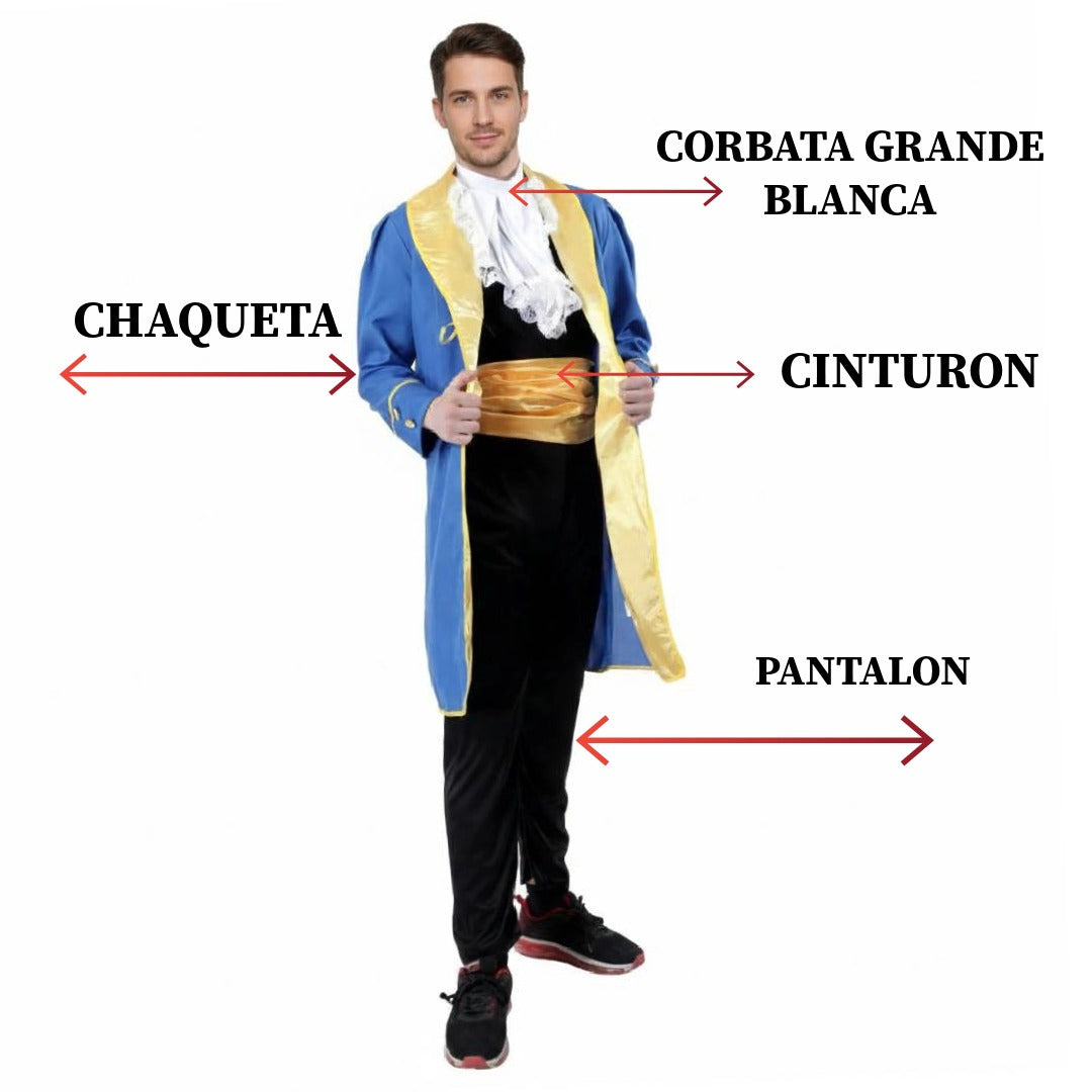 Disfraz de Príncipe Bestia Azul para Hombre - Traje Real 4 Piezas | Ideal Carnaval, Halloween
