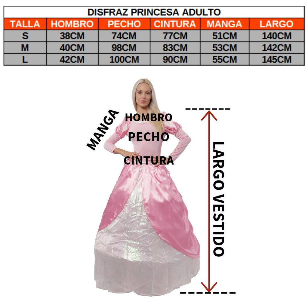 Disfraz de Princesa Clásica Rosa - Vestido Largo Satén para Carnaval, Fiesta Halloween | Look Real