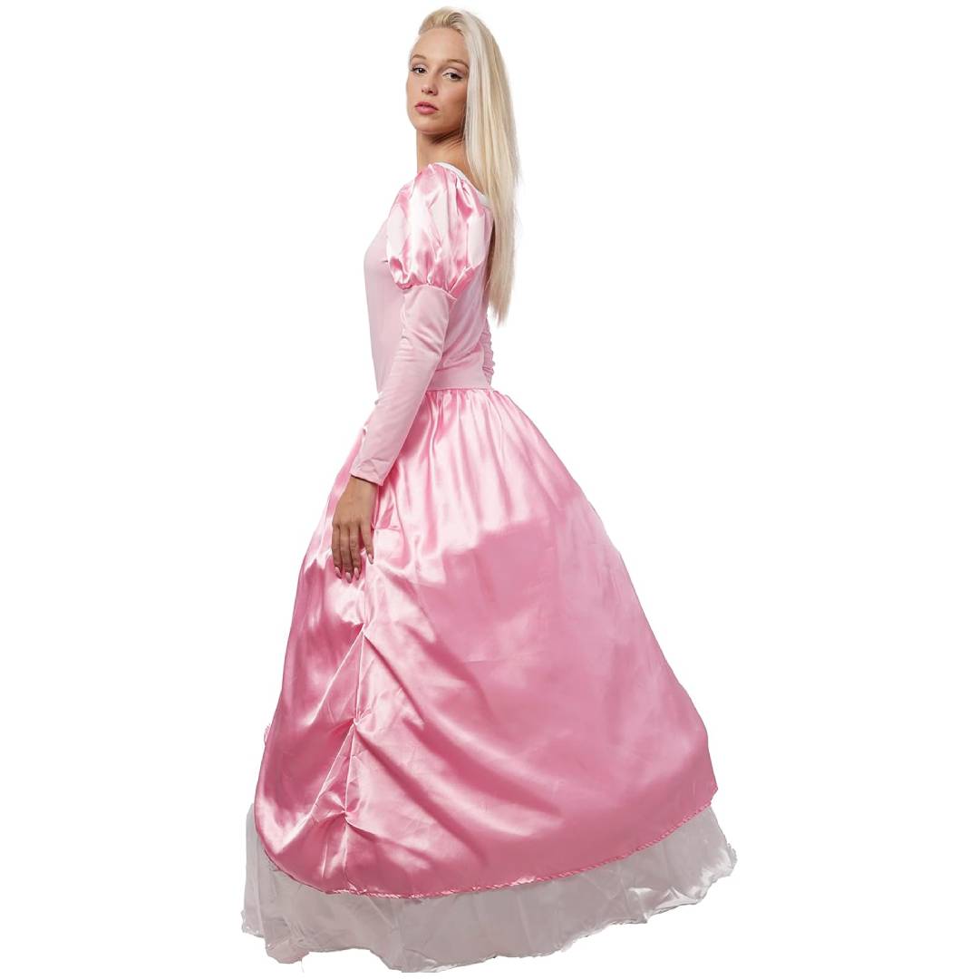 Disfraz de Princesa Clásica Rosa - Vestido Largo Satén para Carnaval, Fiesta Halloween | Look Real