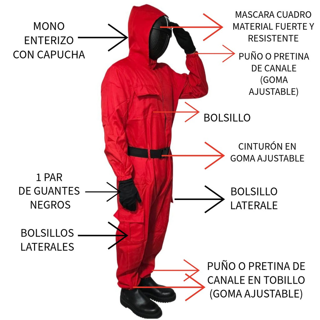 Disfraz Guardián Rojo Infantil - Mono con Capucha y Máscara Cuadro | Carnaval y Fiestas | Solidado Talla 5-13 años